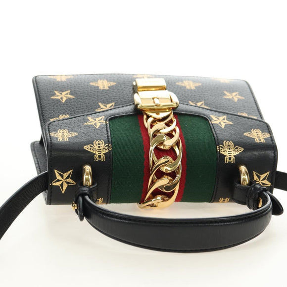 GUCCI Bee & Star Sherry Line Tasche Leder 3-Wege Schwarz Gold 470270 Original 181527SAV