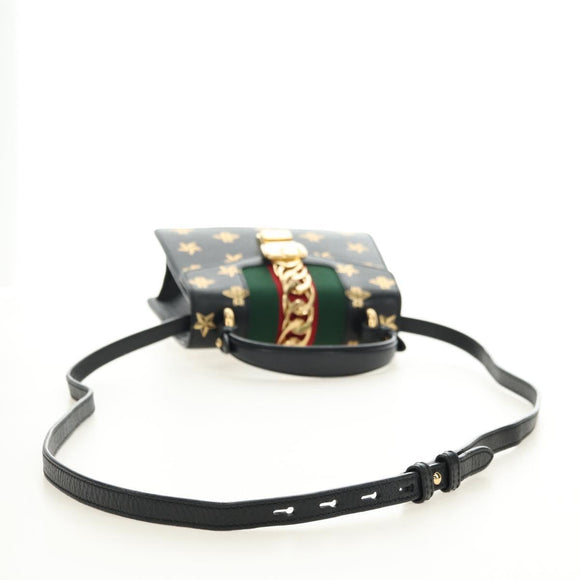 GUCCI Bee & Star Sherry Line Tasche Leder 3-Wege Schwarz Gold 470270 Original 181527SAV