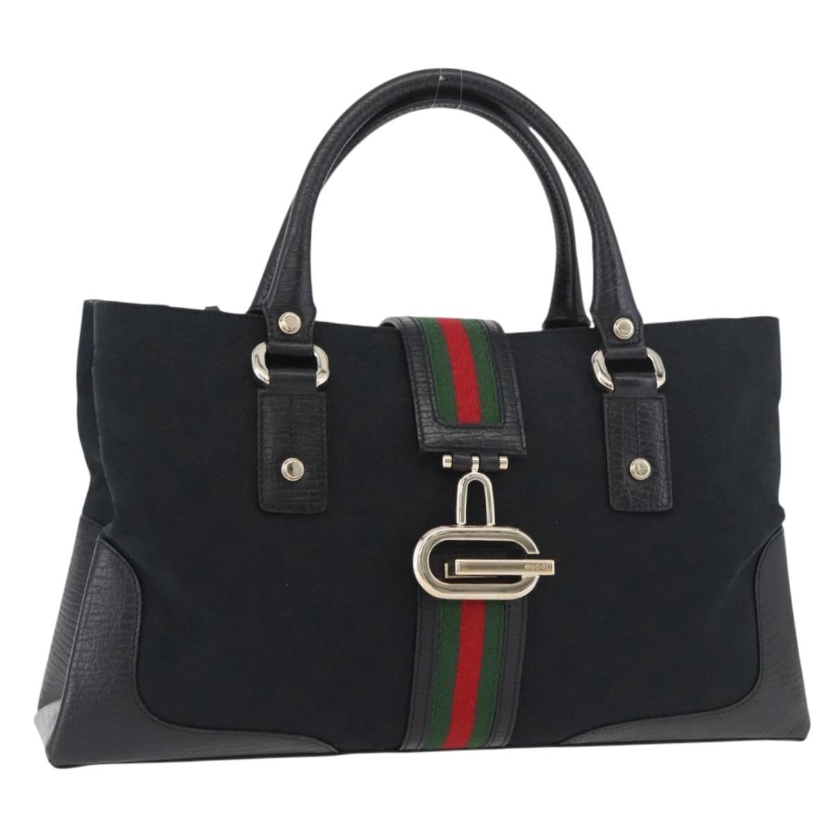 GUCCI GG Canvas Web Sherry Line Hand Bag Black Gold Red 131325