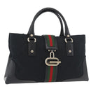 GUCCI GG Canvas Web Sherry Line Hand Bag Black Gold Red 131325 Auth 181528SAV-1