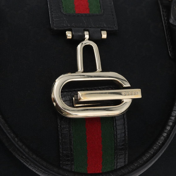 GUCCI GG Canvas Web Sherry Line Hand Bag Black Gold Red 131325 Auth 181528SAV