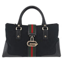 GUCCI GG Canvas Web Sherry Line Hand Bag Black Gold Red 131325 Auth 181528SAV-13