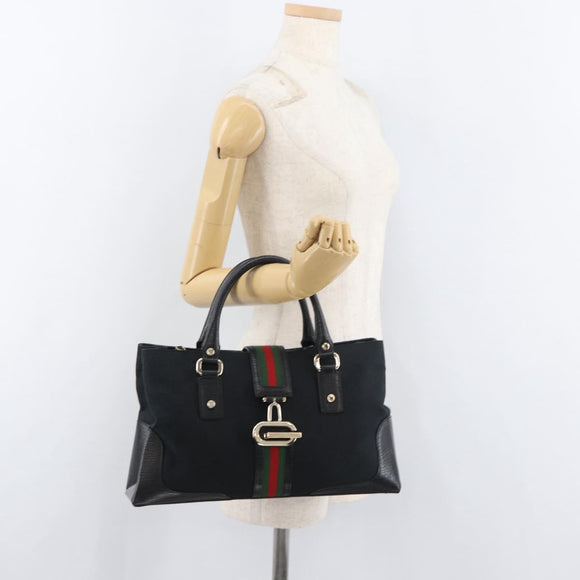 GUCCI GG Canvas Web Sherry Line Hand Bag Black Gold Red 131325 Auth 181528SAV