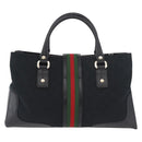 GUCCI GG Canvas Web Sherry Line Hand Bag Black Gold Red 131325 Auth 181528SAV-2