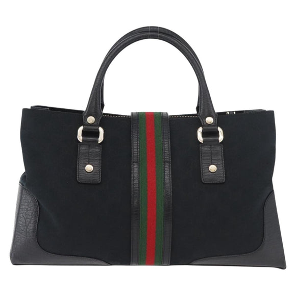 GUCCI GG Canvas Web Sherry Line Hand Bag Black Gold Red 131325 Auth 181528SAV