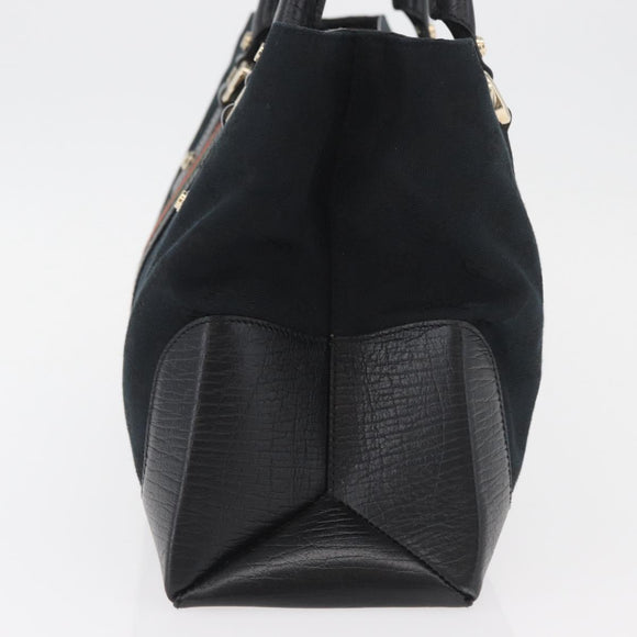 GUCCI GG Canvas Web Sherry Line Hand Bag Black Gold Red 131325 Auth 181528SAV