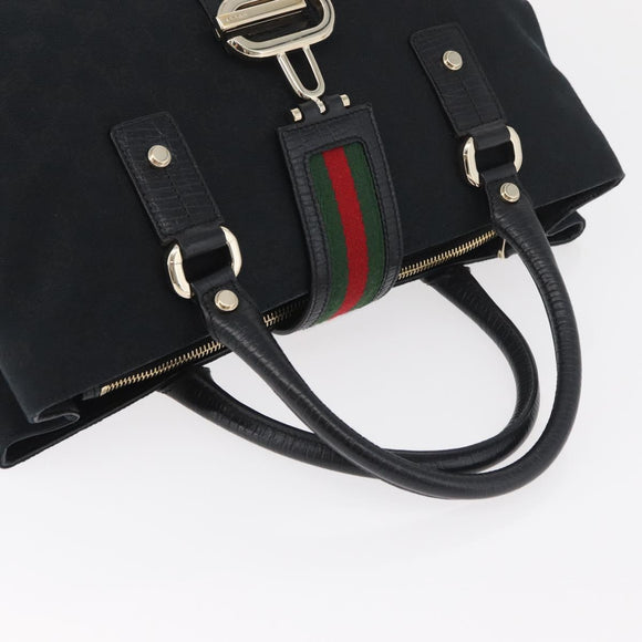GUCCI GG Canvas Web Sherry Line Hand Bag Black Gold Red 131325 Auth 181528SAV