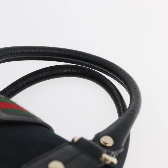 GUCCI GG Canvas Web Sherry Line Hand Bag Black Gold Red 131325 Auth 181528SAV