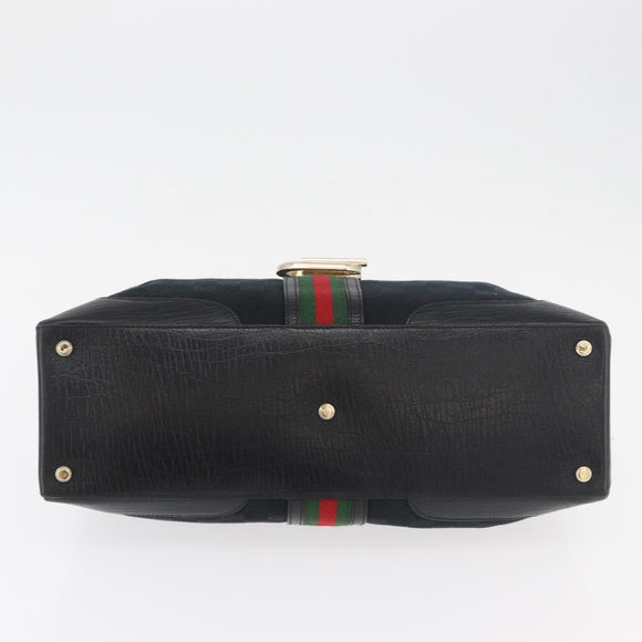 GUCCI GG Canvas Web Sherry Line Hand Bag Black Gold Red 131325 Auth 181528SAV