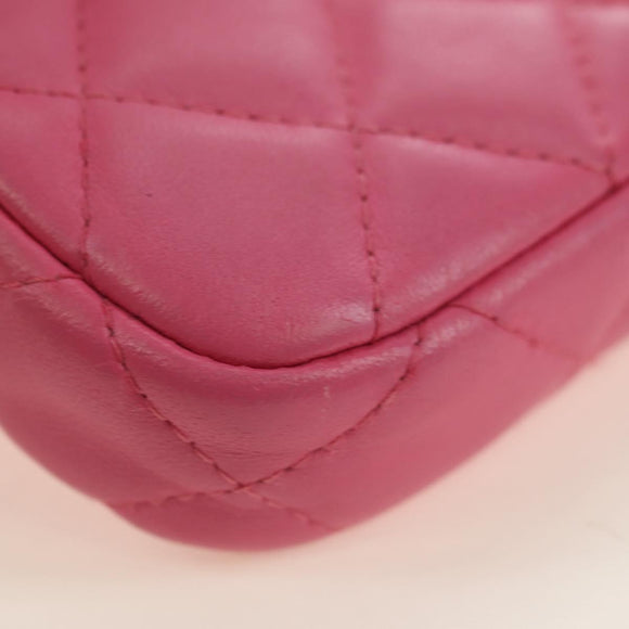 CHANEL Chain Matelasse Shoulder Bag Lamb Skin Pink Silver CC Auth 181529SAV