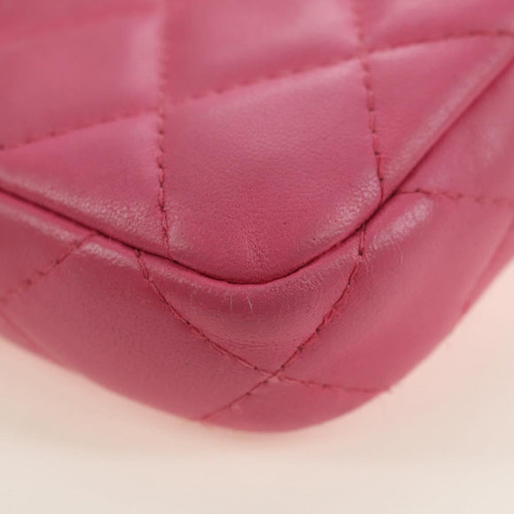 CHANEL Chain Matelasse Shoulder Bag Lamb Skin Pink Silver CC Auth 181529SAV