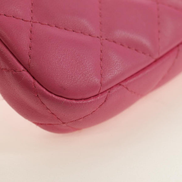 CHANEL Chain Matelasse Shoulder Bag Lamb Skin Pink Silver CC Auth 181529SAV
