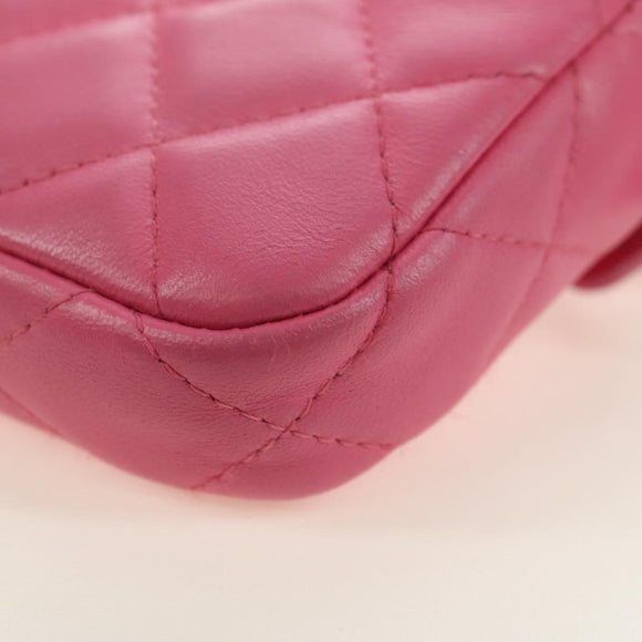 CHANEL Chain Matelasse Shoulder Bag Lamb Skin Pink Silver CC Auth 181529SAV