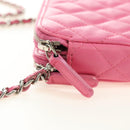 CHANEL Chain Matelasse Shoulder Bag Lamb Skin Pink Silver CC Auth 181529SAV-9