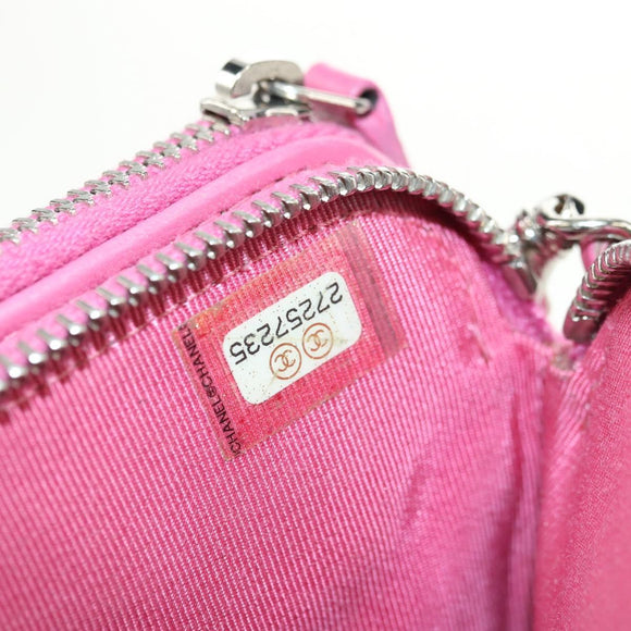 CHANEL Chain Matelasse Shoulder Bag Lamb Skin Pink Silver CC Auth 181529SAV