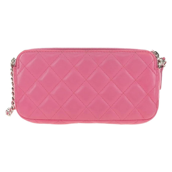 CHANEL Chain Matelasse Shoulder Bag Lamb Skin Pink Silver CC Auth 181529SAV