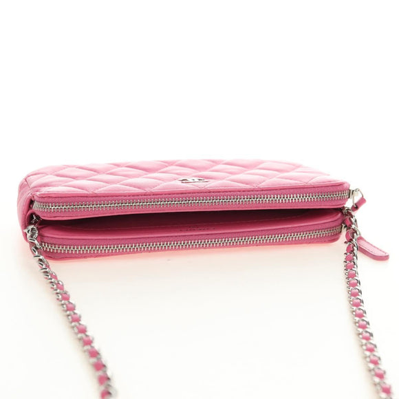 CHANEL Chain Matelasse Shoulder Bag Lamb Skin Pink Silver CC Auth 181529SAV