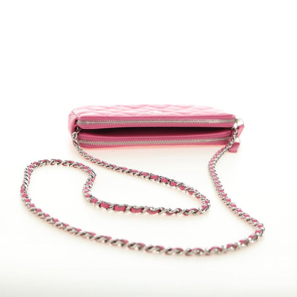 CHANEL Chain Matelasse Shoulder Bag Lamb Skin Pink Silver CC Auth 181529SAV