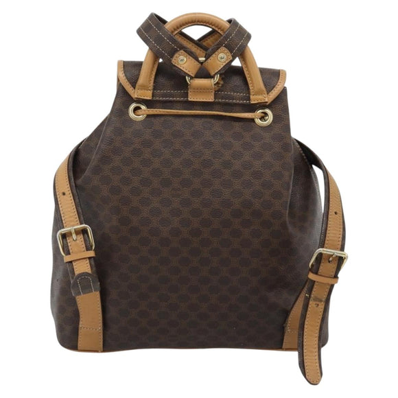 CELINE Macadam Canvas Backpack PVC Leather Brown Gold Auth 181532