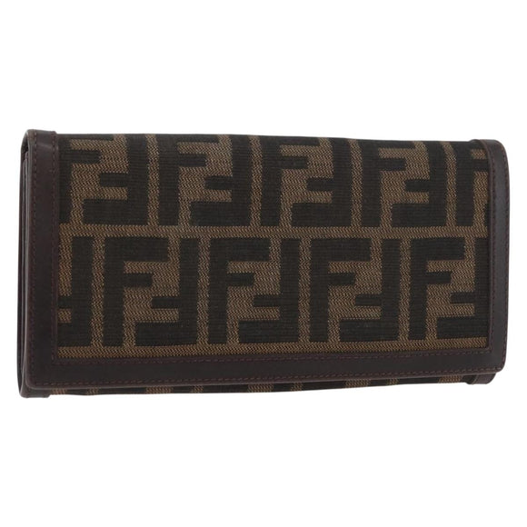 FENDI Zucca Canvas Long Wallet Black Brown Auth 181538