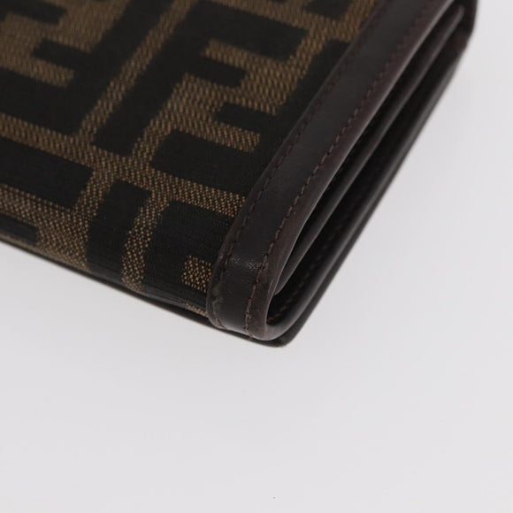 FENDI Zucca Canvas Long Wallet Black Brown Auth 181538