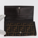 FENDI Zucca Canvas Long Wallet Black Brown Auth 181538-8