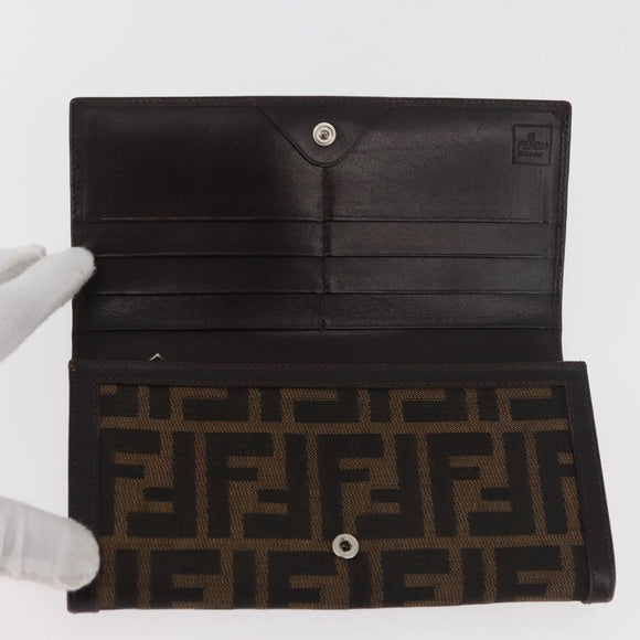 FENDI Zucca Canvas Long Wallet Black Brown Auth 181538