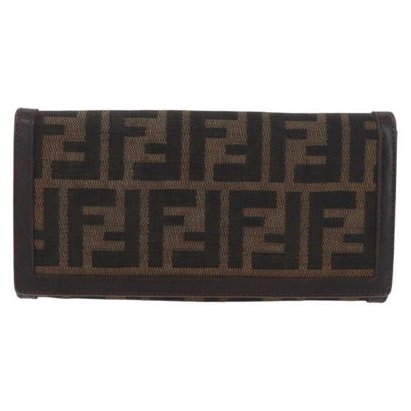 FENDI Zucca Canvas Long Wallet Black Brown Auth 181538