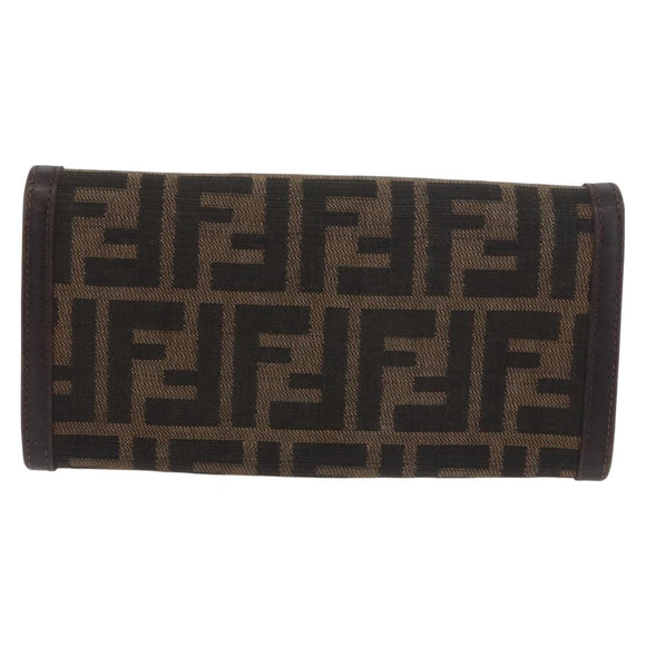 FENDI Zucca Canvas Long Wallet Black Brown Auth 181538
