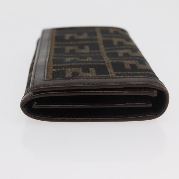 FENDI Zucca Canvas Long Wallet Black Brown Auth 181538