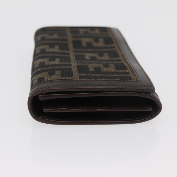 FENDI Zucca Canvas Long Wallet Black Brown Auth 181538