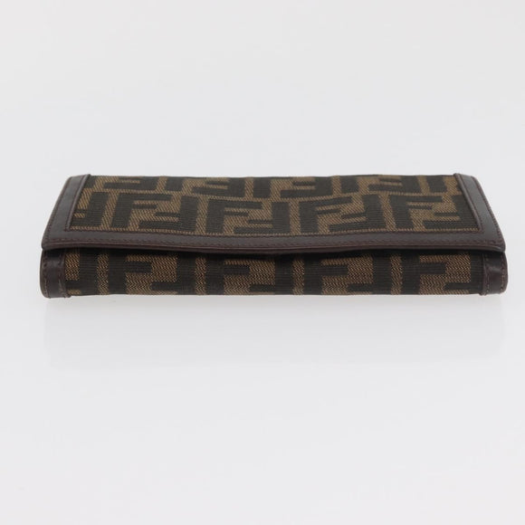 FENDI Zucca Canvas Long Wallet Black Brown Auth 181538