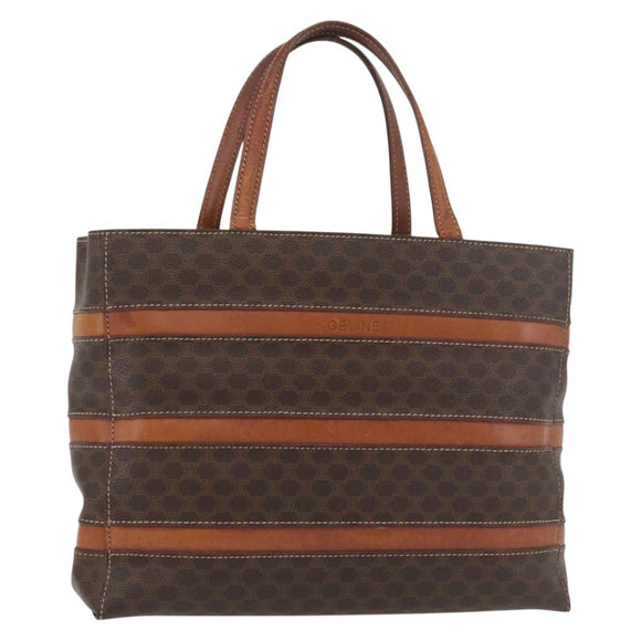 CELINE Macadam Canvas Handtas PVC Leer Bruin Goud Auth 181540