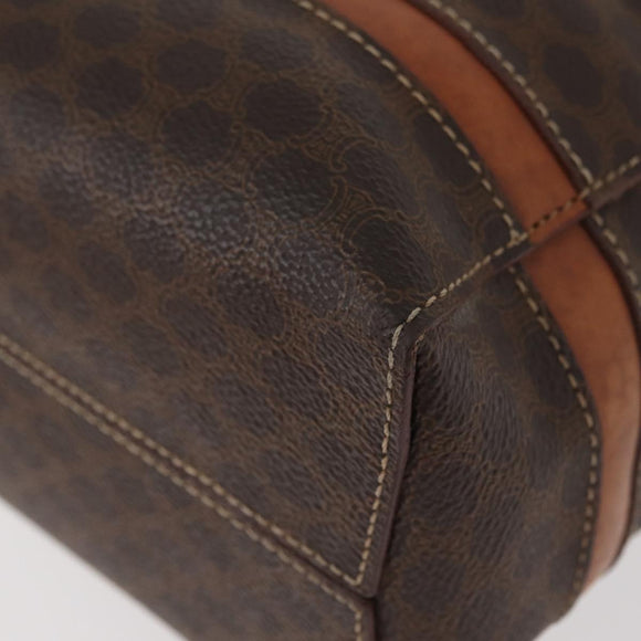 CELINE Macadam Canvas Handtas PVC Leer Bruin Goud Auth 181540