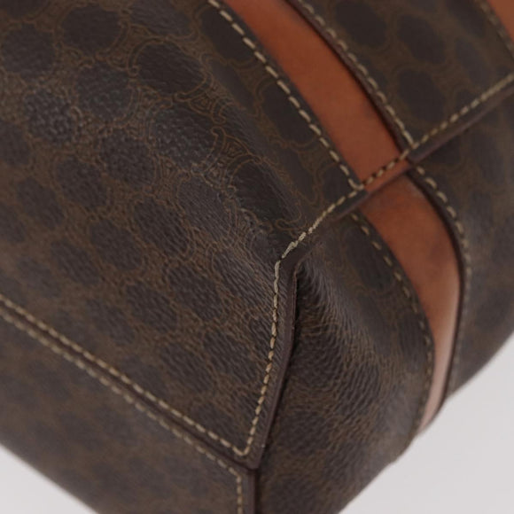 CELINE Macadam Canvas Handtas PVC Leer Bruin Goud Auth 181540