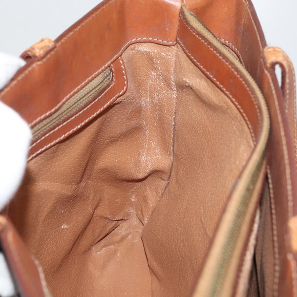CELINE Macadam Canvas Handtas PVC Leer Bruin Goud Auth 181540