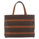 CELINE Macadam Canvas Handtas PVC Leer Bruin Goud Auth 181540-13