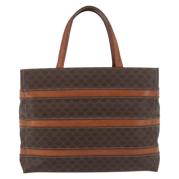 CELINE Macadam Canvas Handtas PVC Leer Bruin Goud Auth 181540