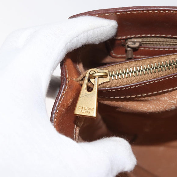 CELINE Macadam Canvas Handtas PVC Leer Bruin Goud Auth 181540