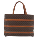 CELINE Macadam Canvas Handtas PVC Leer Bruin Goud Auth 181540-2