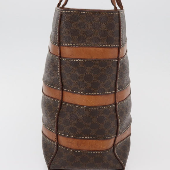 CELINE Macadam Canvas Handtas PVC Leer Bruin Goud Auth 181540