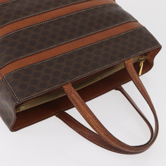 CELINE Macadam Canvas Handtas PVC Leer Bruin Goud Auth 181540
