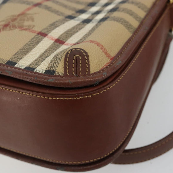 Burberry Nova Check Umhängetasche PVC Beige Gold Auth 181545