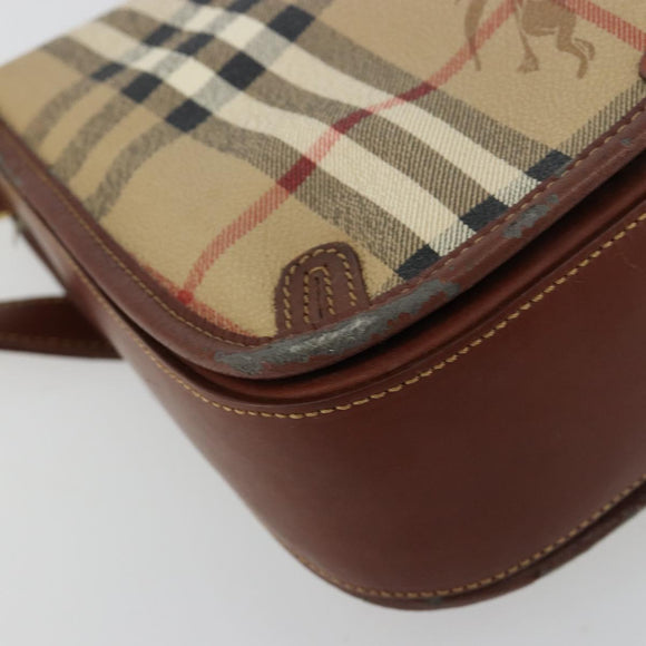 Burberry Nova Check Umhängetasche PVC Beige Gold Auth 181545