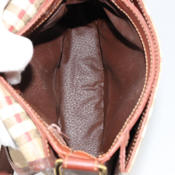 Burberry Nova Check Umhängetasche PVC Beige Gold Auth 181545