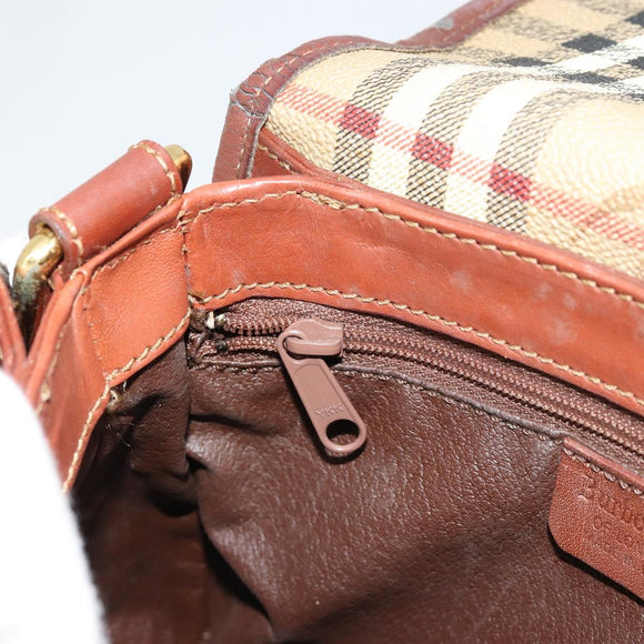 Burberry Nova Check Umhängetasche PVC Beige Gold Auth 181545