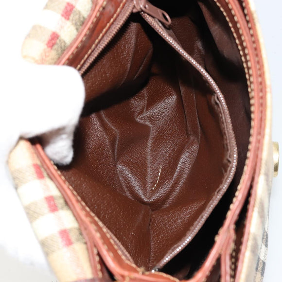 Burberry Nova Check Umhängetasche PVC Beige Gold Auth 181545