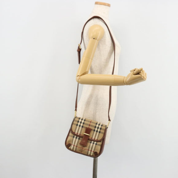 Burberry Nova Check Umhängetasche PVC Beige Gold Auth 181545