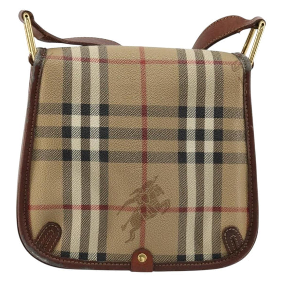 Burberry Nova Check Umhängetasche PVC Beige Gold Auth 181545