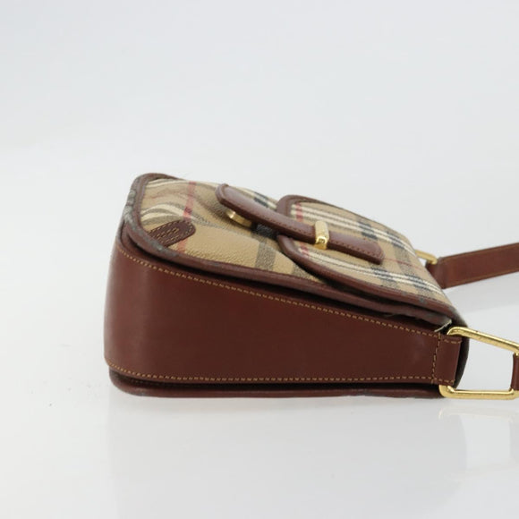 Burberry Nova Check Umhängetasche PVC Beige Gold Auth 181545